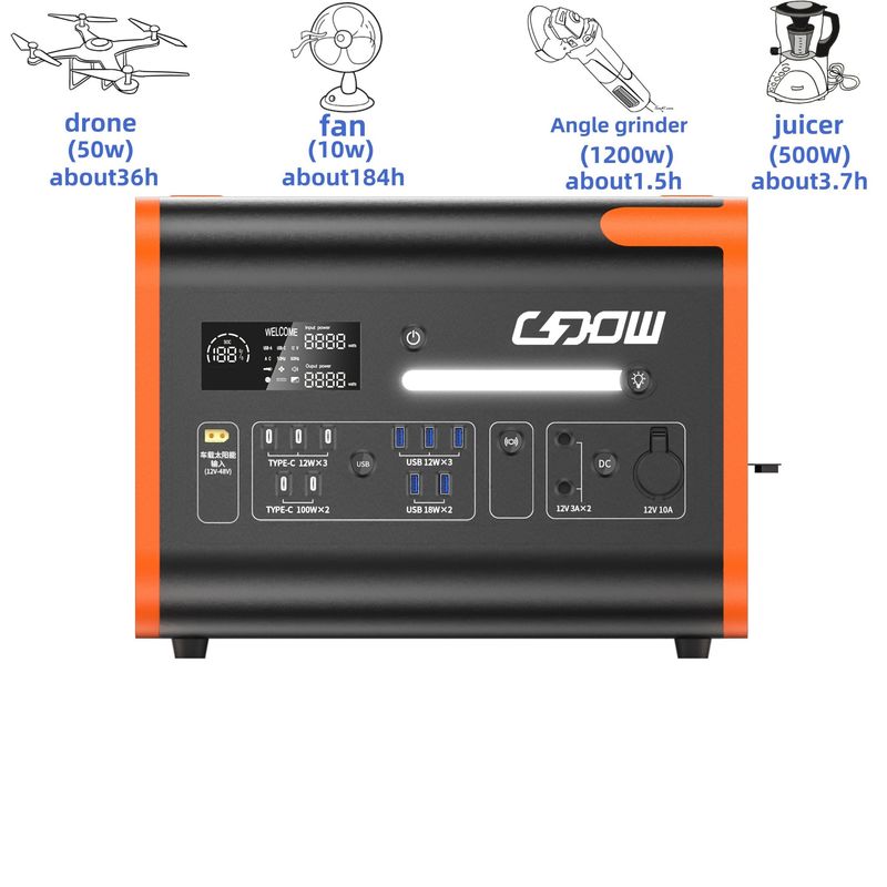 LiFePO4 باتری کمپینگ/خانه/پمپ برق اضطراری 12.2000W ژنراتور خورشیدی قابل شارژ