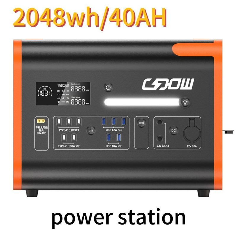 AC Pure Sine Wave 2200W/2048wh ایستگاه برق قابل حمل برای سفر خانوادگی در فضای باز