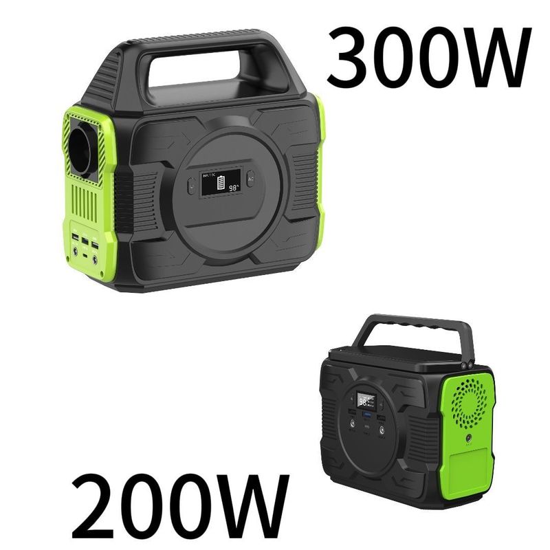 300W / 200W AC / DC ذخیره انرژی پشتیبان در فضای باز کمپینگ ایستگاه برق قابل حمل با چراغ های LED 7W