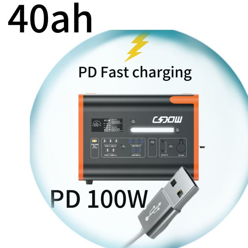 40ah ژنراتور خورشیدی پلگ برق 2200W حمل و نقل کمپینگ نیروگاه خورشیدی نارنجی سیاه